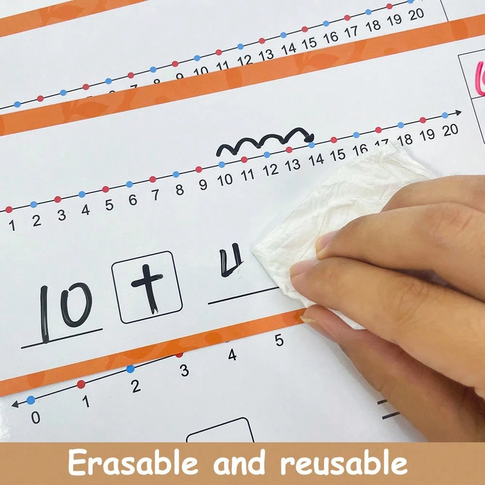 16pcs Dry-Erase Number Line Cards For Addition And Subtraction Within 20, Children's Math Enlightenment Practice Cards, Kindergarten Teacher Teaching Aid