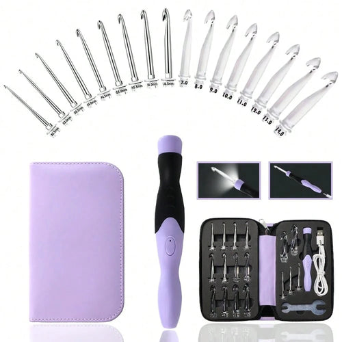17 Sizes Lighted Crochet Hooks Set 2.5mm~14.0mm, Metal Crochet Hook With Interchangeable Crochet Head
