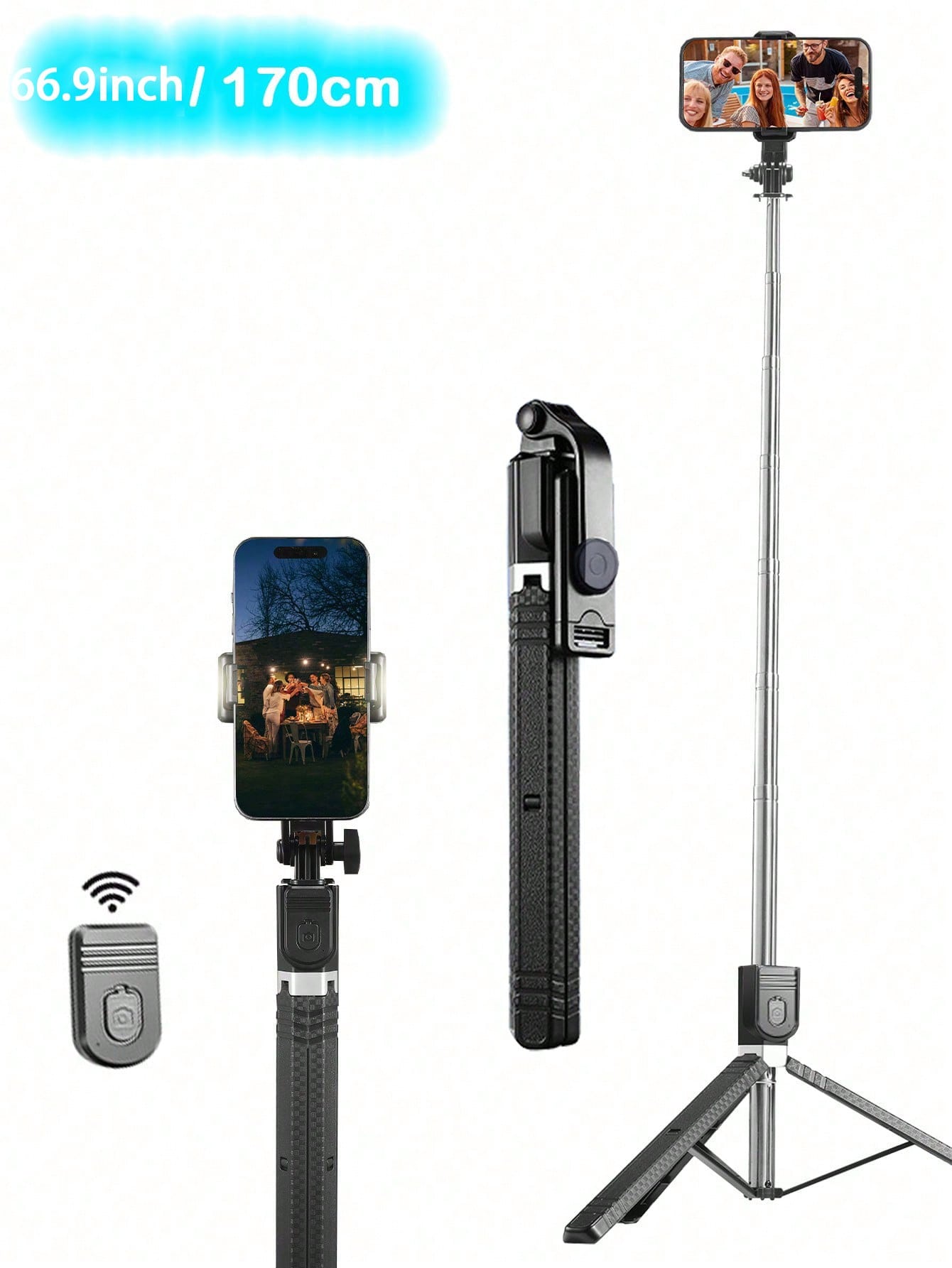 170cm Extendable Selfie Stick Tripod With Wireless Remote, Compatible With IOS And Android Phones, Suitable For Live Streaming, Vlogging, Family Gatherings, Christmas Parties, Self-Portraits, Outdoor