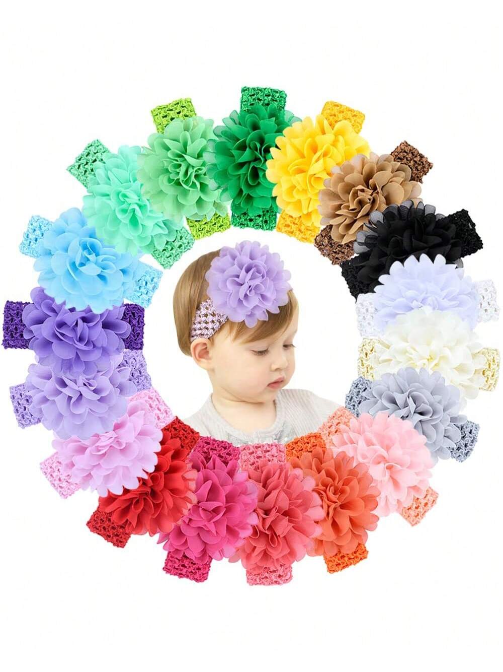 18pcs Baby Girls Headband Chiffon Flower Soft Stretchy Hair Band Hair Accessories For Baby Girls Newborns Infants Toddlers And Kids Love Valentine