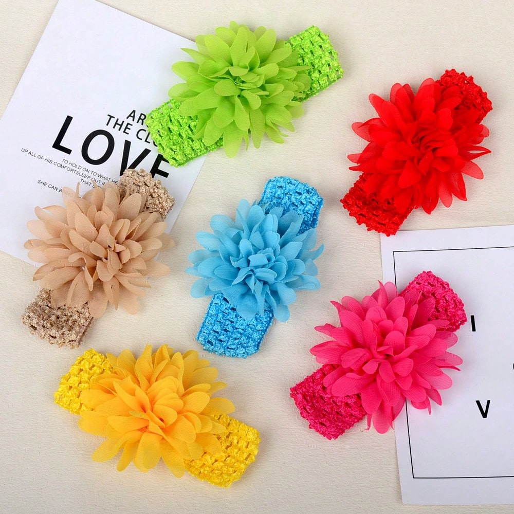 18pcs Baby Girls Headband Chiffon Flower Soft Stretchy Hair Band Hair Accessories For Baby Girls Newborns Infants Toddlers And Kids Love Valentine