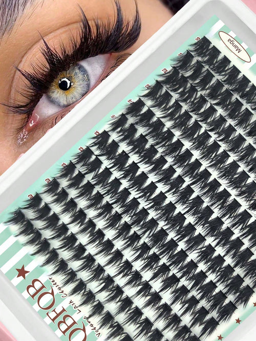 192pcs Cat Eye & Fox Eye Individual Cluster False Eyelashes, DIY Segmented Eyelash Extension, 3D Thick Single Cluster Lashes, Slanted Fluffy Cluster, Reusable False Eyelashes