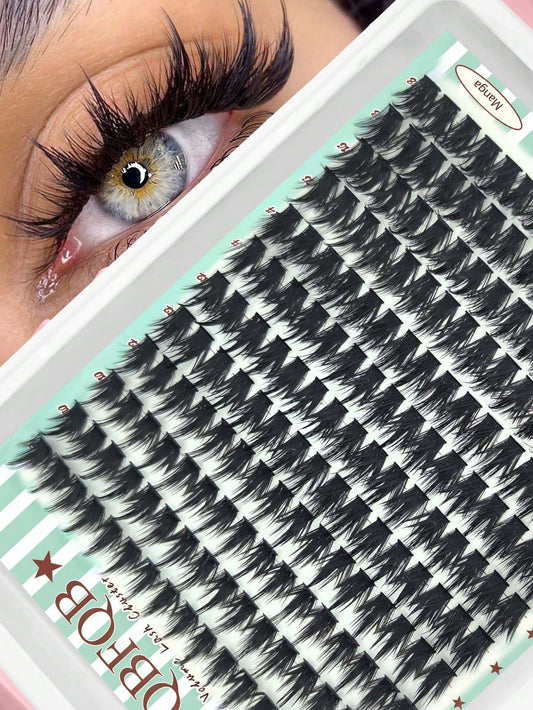 192pcs Cat Eye & Fox Eye Individual Cluster False Eyelashes, DIY Segmented Eyelash Extension, 3D Thick Single Cluster Lashes, Slanted Fluffy Cluster, Reusable False Eyelashes