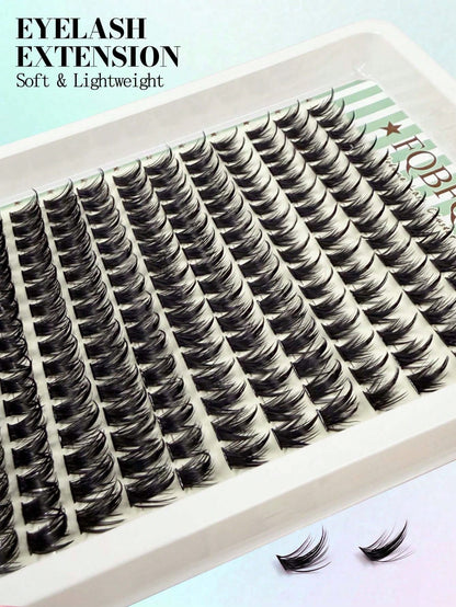 192pcs Cat Eye & Fox Eye Individual Cluster False Eyelashes, DIY Segmented Eyelash Extension, 3D Thick Single Cluster Lashes, Slanted Fluffy Cluster, Reusable False Eyelashes
