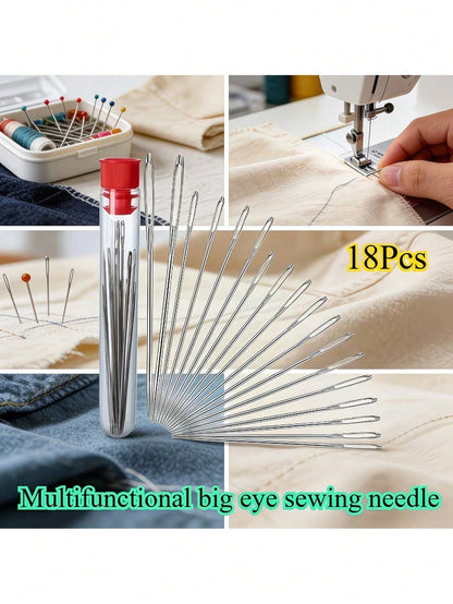 19pcs Multi-Function Big Eye Needle Set, Household Hand Sewing Needles, Suitable For Elderly Quilt Sewing With Extra Large Holes, Fine Large Hole Embroidery Needles- Sewing Needles, Essential Tool Se