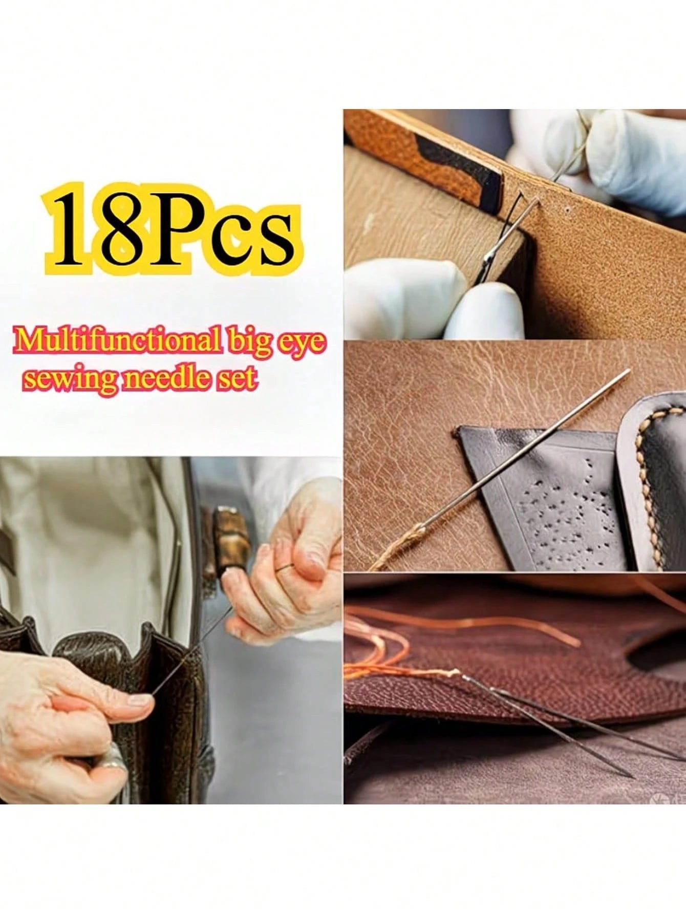 19pcs Multi-Function Big Eye Needle Set, Household Hand Sewing Needles, Suitable For Elderly Quilt Sewing With Extra Large Holes, Fine Large Hole Embroidery Needles- Sewing Needles, Essential Tool Se