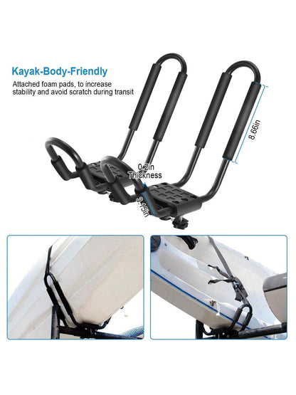 1Pair/2Pair/4Pair Universal J-Bar Kayak Carrier 220LBS Load Heavy Duty Canoe Car Top Mount Carrier Roof Rack With 2Pcs Tie Down Straps For Summer Beach Travel