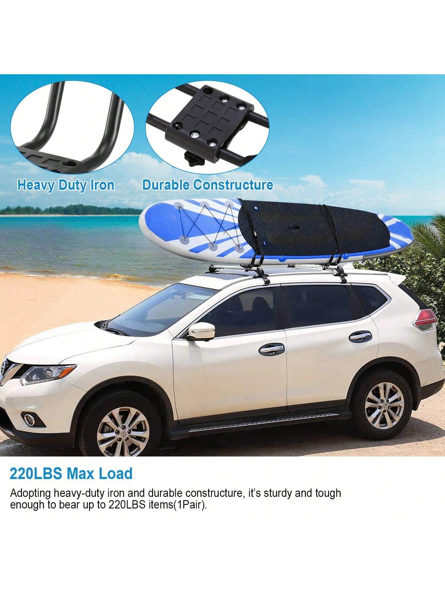 1Pair/2Pair/4Pair Universal J-Bar Kayak Carrier 220LBS Load Heavy Duty Canoe Car Top Mount Carrier Roof Rack With 2Pcs Tie Down Straps For Summer Beach Travel