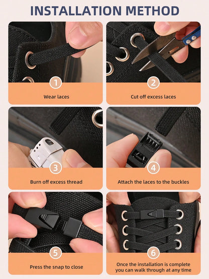 1pair Elastic No-Tie Shoe Laces With Switch Button, Black, Fits For Sneakers, Sports Shoes, Casual Shoes,White Shoes,Basketball Shoes, Trainers Running Shoes Summer, Shoes Accessories