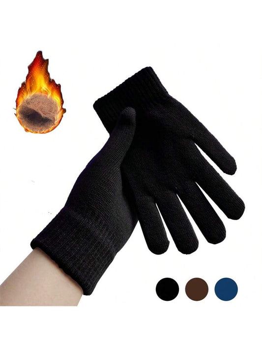 1pair Unisex Winter Warm Hand Warmers Black Gloves Full Finger Knitted Gloves Women Men Warm Winter Outdoor Ski Liner Gloves Cycling Gloves