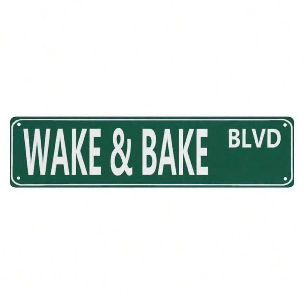 1pc 16"*4" Wake Bake Personalized Metal Signs, Gift For Him Men Dad, Man Cave, Indoor And Outdoor