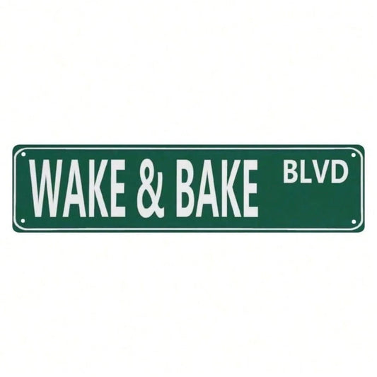 1pc 16"*4" Wake Bake Personalized Metal Signs, Gift For Him Men Dad, Man Cave, Indoor And Outdoor