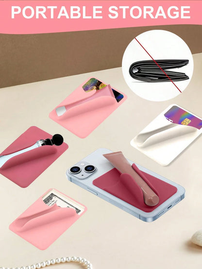 1pc 2-In-1 Phone Lipstick Holder With Card Slot, Adhesive Silicone Credit Card Wallet And Lip Gloss Holder, Suitable For Phone Back Adhesive Case, Reusable Strong Adhesive, Won't Fall Off, Doesn't Dam