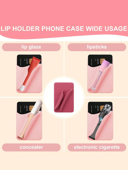 1pc 2-In-1 Phone Lipstick Holder With Card Slot, Adhesive Silicone Credit Card Wallet And Lip Gloss Holder, Suitable For Phone Back Adhesive Case, Reusable Strong Adhesive, Won't Fall Off, Doesn't Dam