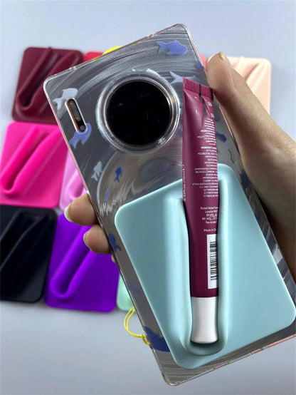 1pc 2-In-1 Phone Lipstick Holder With Card Slot, Adhesive Silicone Credit Card Wallet And Lip Gloss Holder, Suitable For Phone Back Adhesive Case, Reusable Strong Adhesive, Won't Fall Off, Doesn't Dam