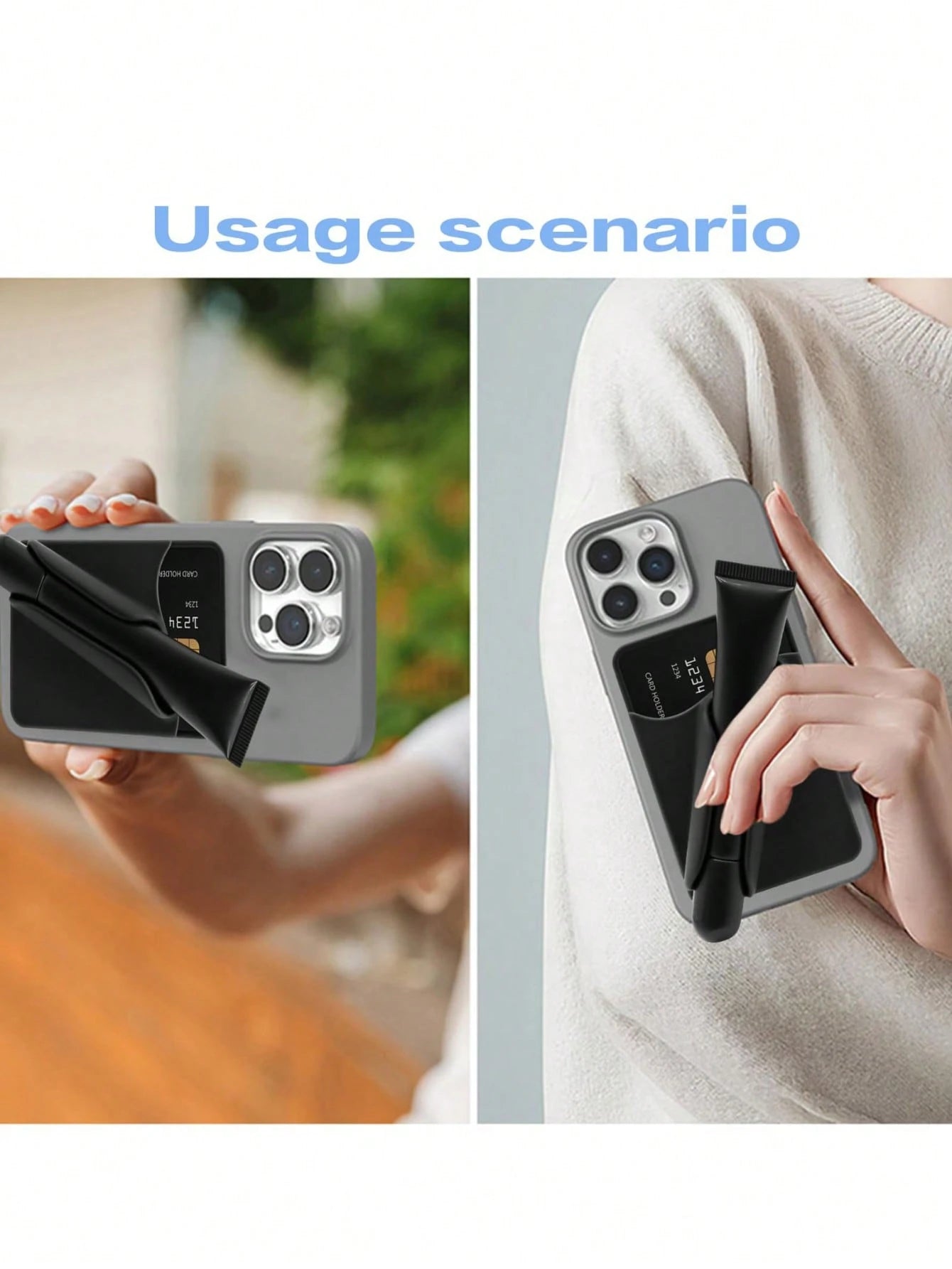 1pc 2-In-1 Phone Lipstick Holder With Card Slot, Adhesive Silicone Credit Card Wallet And Lip Gloss Holder, Suitable For Phone Back Adhesive Case, Reusable Strong Adhesive, Won't Fall Off, Doesn't Dam