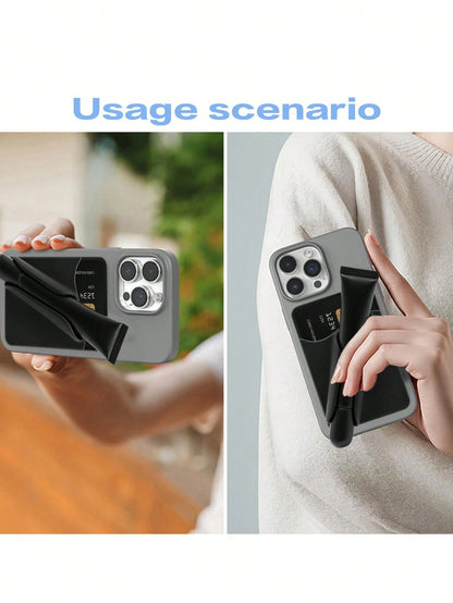 1pc 2-In-1 Phone Lipstick Holder With Card Slot, Adhesive Silicone Credit Card Wallet And Lip Gloss Holder, Suitable For Phone Back Adhesive Case, Reusable Strong Adhesive, Won't Fall Off, Doesn't Dam