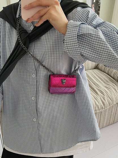 1pc 2026 New Women's Solid Color Metal Mini Chain Crossbody Bag, PU Leather Casual Summer Fashion Luxury Shoulder Bag, Versatile For Daily Commute, Party, Date, Work, Shopping