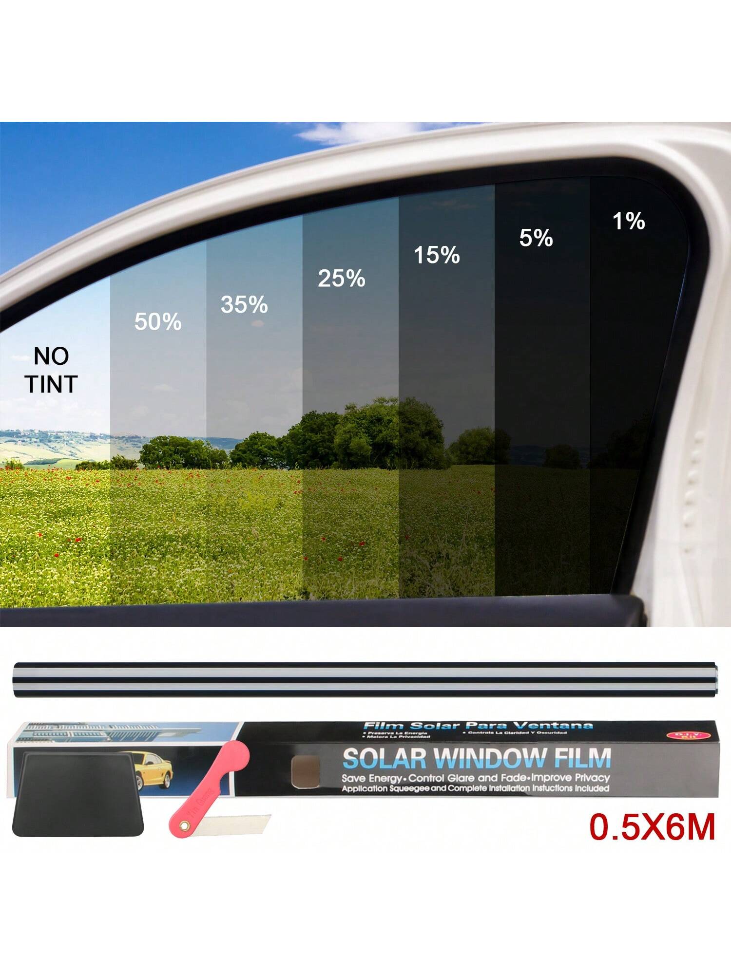 1pc 20inch X 118inch Solar Film Anti-UV Protection Film Sticker,Auto Tint Film Window Car Home Window Foils Tint Film Glass Car Accessories