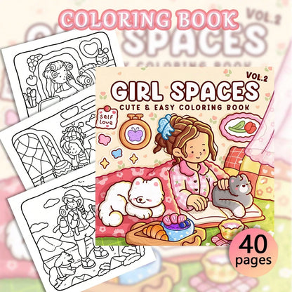 1pc (21cm*21cm) Adult Coloring Book, Thick Opaque Paper, Clear Lines, Easy To Color, Featuring Various Girl Life Scenes "Girl Space 2" Coloring Book, DIY Coloring, Cultivate Thinking Ability, Suitable