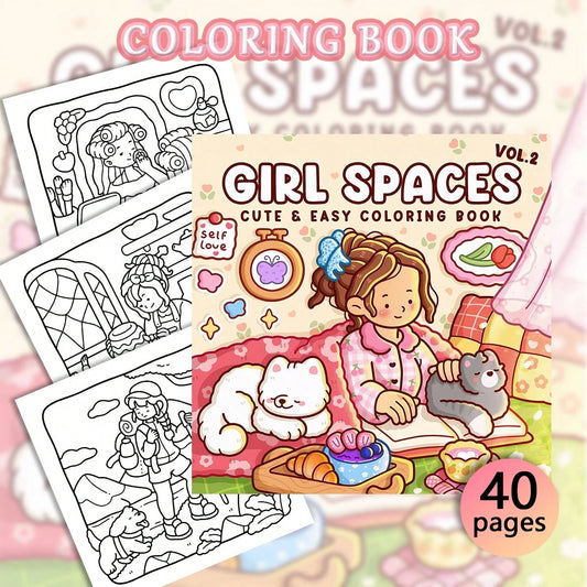 1pc (21cm*21cm) Adult Coloring Book, Thick Opaque Paper, Clear Lines, Easy To Color, Featuring Various Girl Life Scenes "Girl Space 2" Coloring Book, DIY Coloring, Cultivate Thinking Ability, Suitable