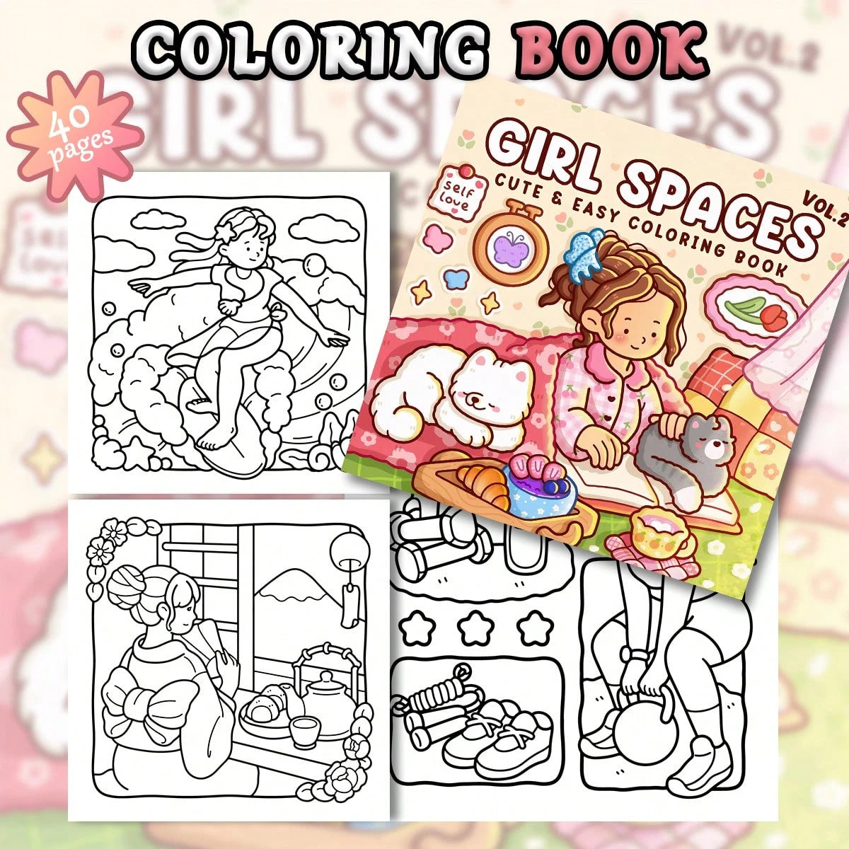 1pc (21cm*21cm) Adult Coloring Book, Thick Opaque Paper, Clear Lines, Easy To Color, Featuring Various Girl Life Scenes "Girl Space 2" Coloring Book, DIY Coloring, Cultivate Thinking Ability, Suitable