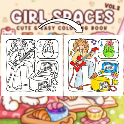 1pc (21cm*21cm) Adult Coloring Book, Thick Opaque Paper, Clear Lines, Easy To Color, Featuring Various Girl Life Scenes "Girl Space 2" Coloring Book, DIY Coloring, Cultivate Thinking Ability, Suitable