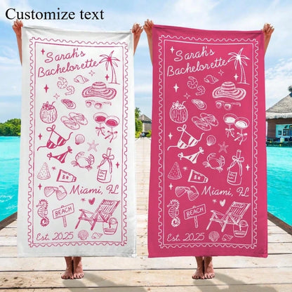 1pc 29″X58″ 31″X71″ Personalized Bachelorette Beach Towel, Custom Location Name Bachelorette Party Pool Towel, Coastal Bridal Shower Beach Towell, Girls Trip, Bridesmaid Gift