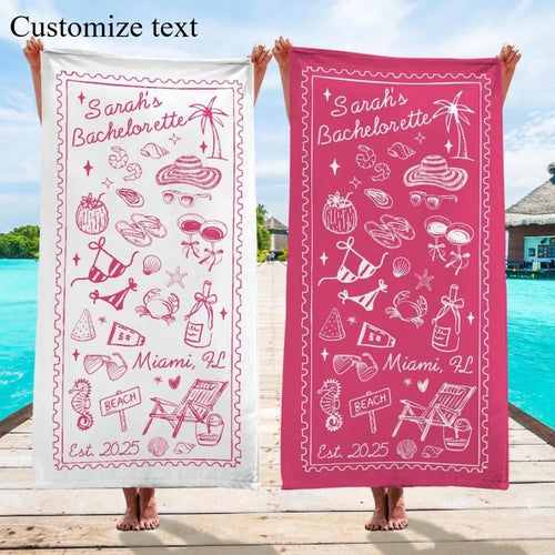 1pc 29″X58″ 31″X71″ Personalized Bachelorette Beach Towel, Custom Location Name Bachelorette Party Pool Towel, Coastal Bridal Shower Beach Towell, Girls Trip, Bridesmaid Gift