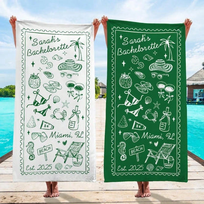 1pc 29″X58″ 31″X71″ Personalized Bachelorette Beach Towel, Custom Location Name Bachelorette Party Pool Towel, Coastal Bridal Shower Beach Towell, Girls Trip, Bridesmaid Gift