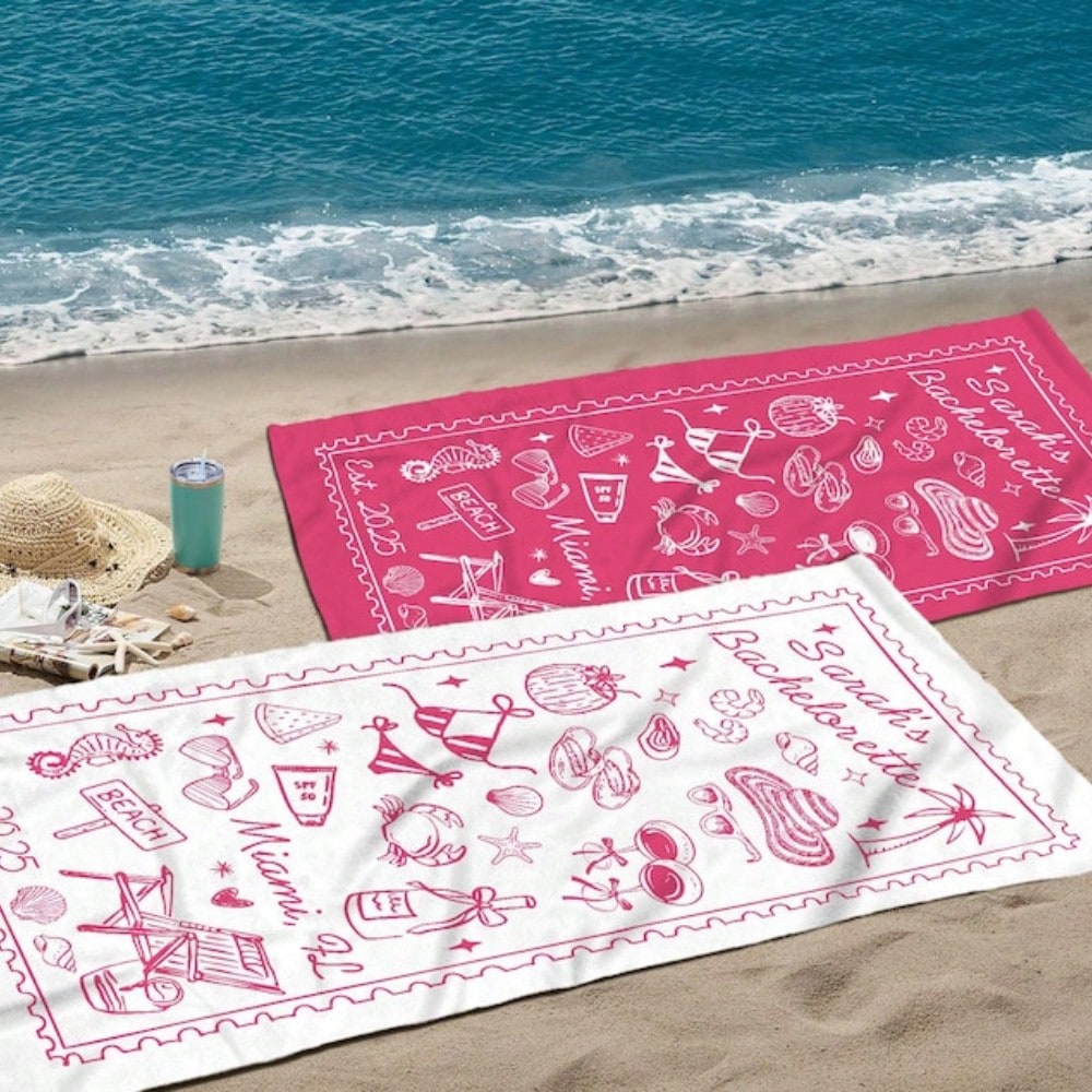 1pc 29″X58″ 31″X71″ Personalized Bachelorette Beach Towel, Custom Location Name Bachelorette Party Pool Towel, Coastal Bridal Shower Beach Towell, Girls Trip, Bridesmaid Gift