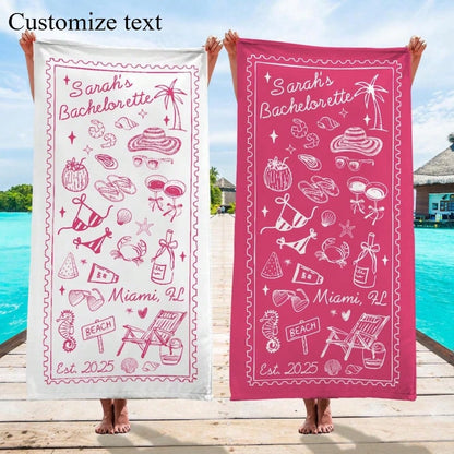 1pc 29″X58″ 31″X71″ Personalized Bachelorette Beach Towel, Custom Location Name Bachelorette Party Pool Towel, Coastal Bridal Shower Beach Towell, Girls Trip, Bridesmaid Gift