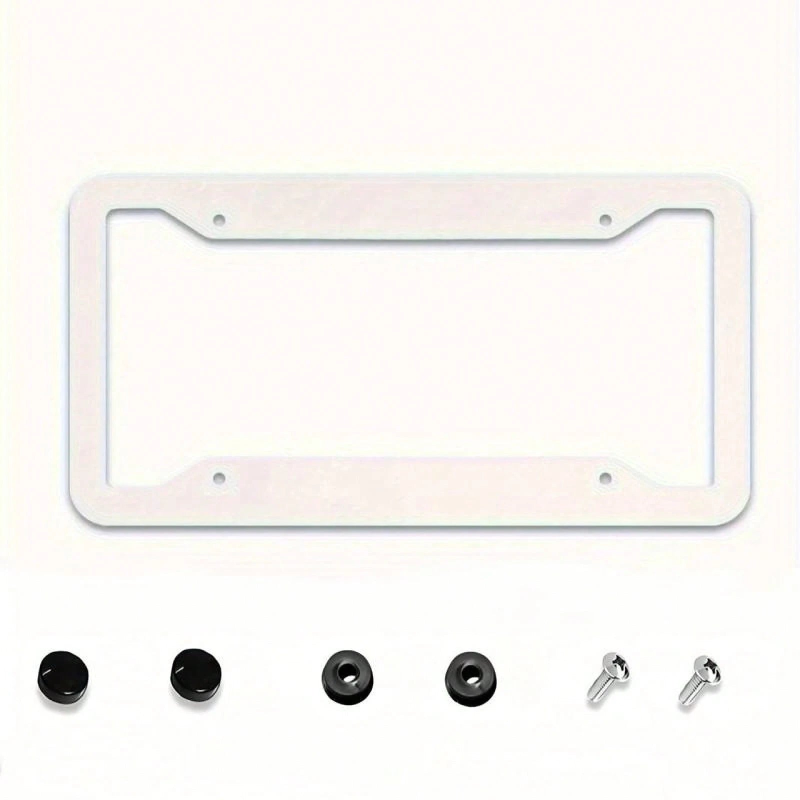 1PC 2D Design, Light Pink Soft And Cute Rabbit Letter Print Border, 12X 6inch Aluminum License Plate Frame, Suitable For All Types Of Standard Vehicle License Plates, Scratch-Resistant, Rust-Proof And