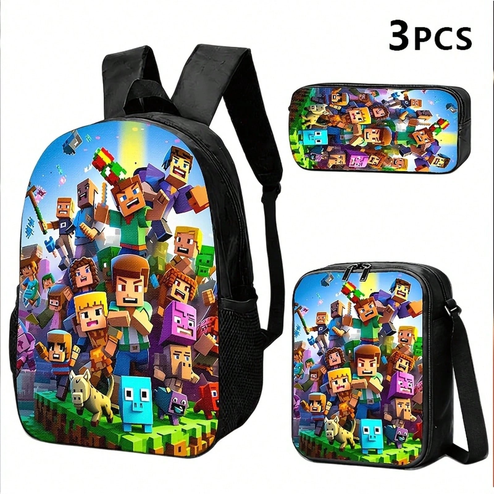 1pc/2pcs/3pcs With Block-Based Game Pixel Art Prints, Vibrant Character Designs; Adults' Daily Commutes, Outings, Or Travel Blending Utility