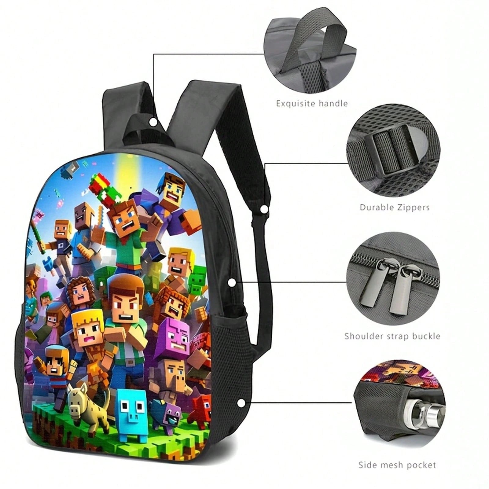 1pc/2pcs/3pcs With Block-Based Game Pixel Art Prints, Vibrant Character Designs; Adults' Daily Commutes, Outings, Or Travel Blending Utility