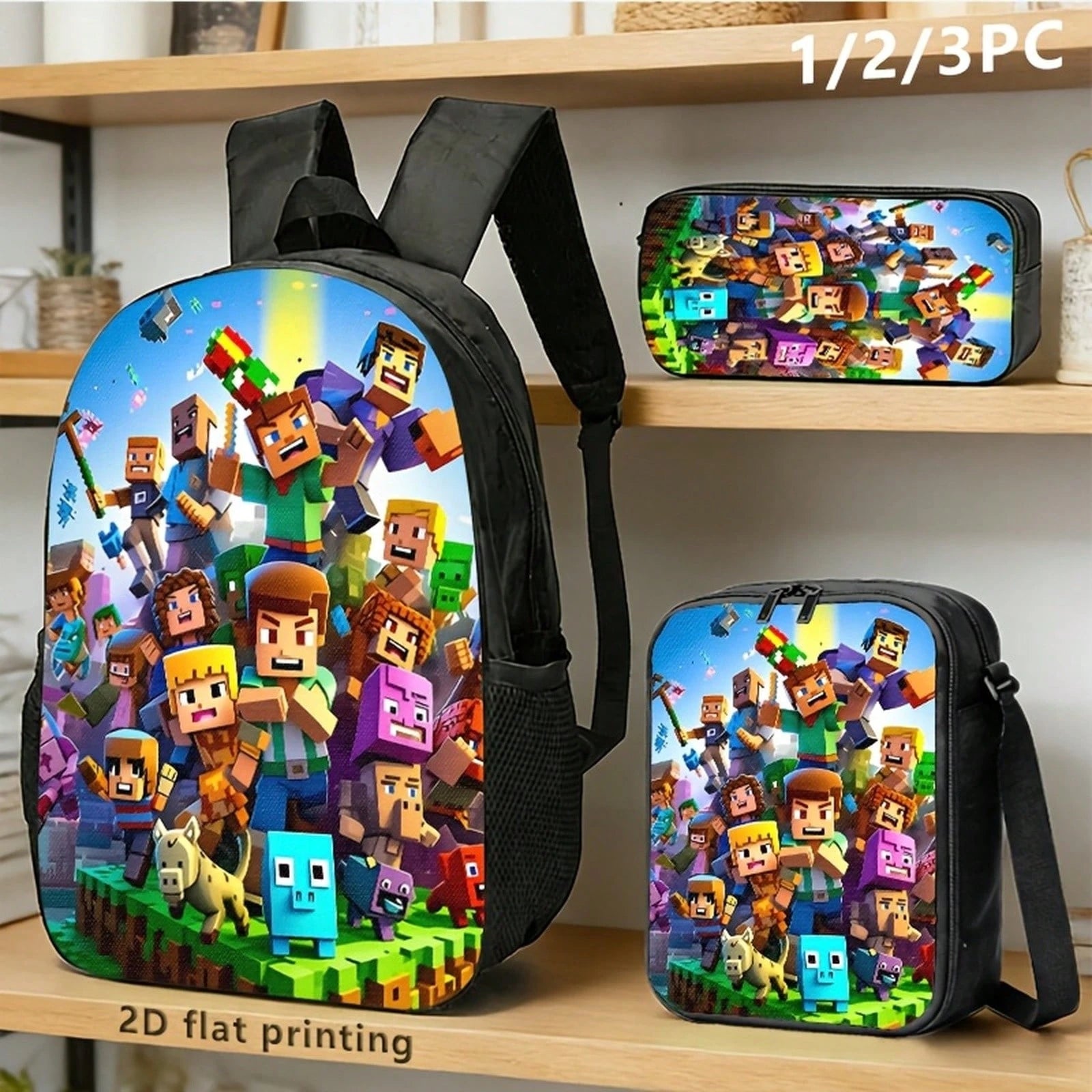 1pc/2pcs/3pcs With Block-Based Game Pixel Art Prints, Vibrant Character Designs; Adults' Daily Commutes, Outings, Or Travel Blending Utility