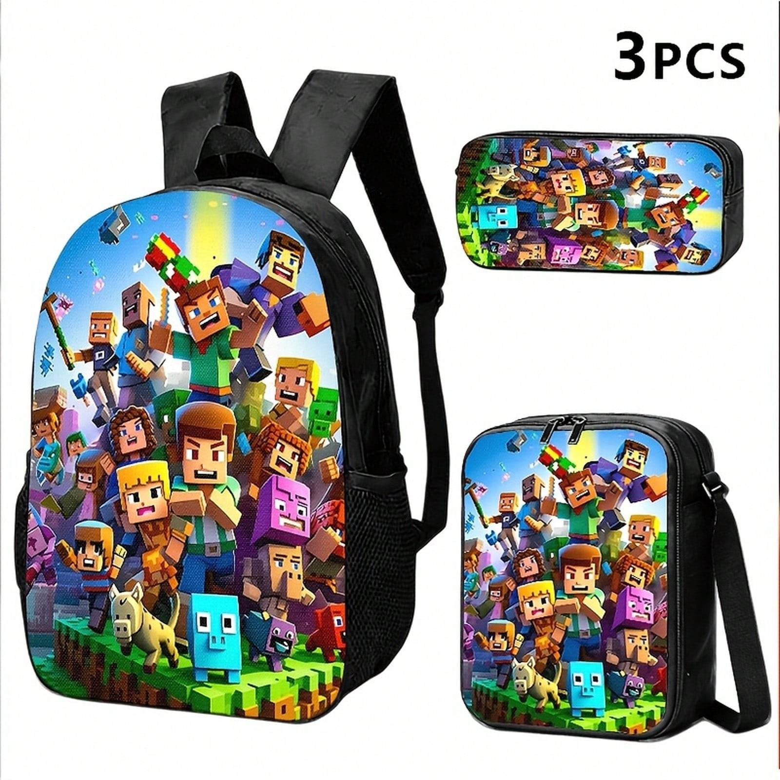 1pc/2pcs/3pcs With Block-Based Game Pixel Art Prints, Vibrant Character Designs; Adults' Daily Commutes, Outings, Or Travel Blending Utility