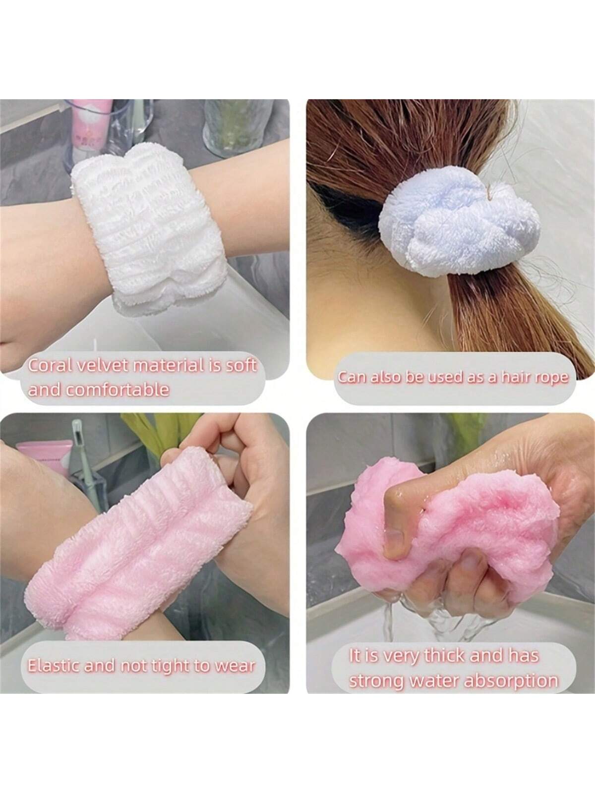 1pc/2pcs/4pcs/6pcs/8pcs/10pcs/20pcs Face Wash Wristbands, Wrist Towel Bands, Absorbent Women's Wristbands, Reusable Cleaning Wristbands, Soft Hand Washing Face Washing Wristbands, Face Wash Makeup Wri