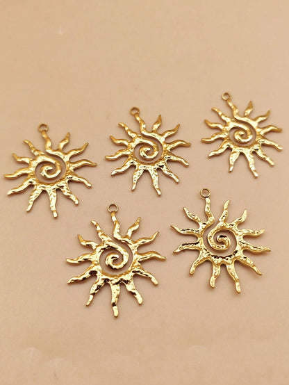 1pc/2pcs/5pcs Stainless Steel Hammered Texture Vintage Sunflower Pendant Accessory, DIY Necklace Jewelry Findings For Women & Men
