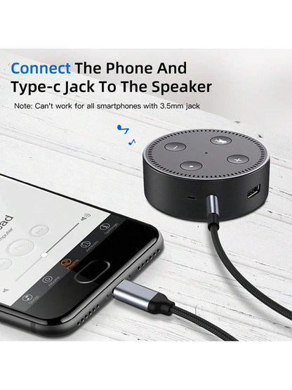 1pc 3.5mm Audio Cable, Type-C To 3.5mm Jack Adapter Cable, Compatible With Speakers, Cars, Type-C To 3.5mm Mobile Phone Accessories, USB-C Adapter Cable