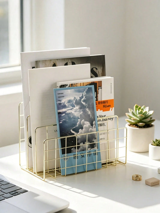 1pc 3-Tier Iron Magazine Rack- Stylish Magazine/Newspaper Organizer With Storage Basket, Suitable For Home Office