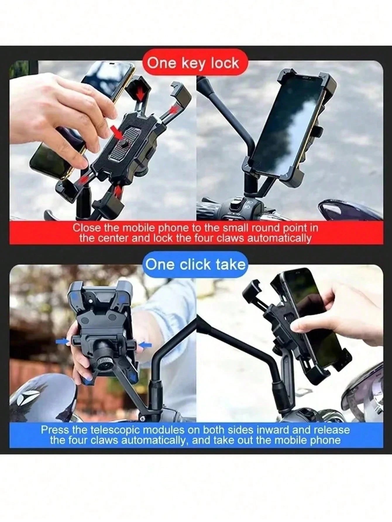 1pc 360° Rotatable Anti-Drop Bicycle Phone Holder, ABS Material, Quick Installation Auto-Lock Design, Suitable For 4.7-6.8 Inch Phones, Multi-Function Outdoor Cycling Navigation Accessory, Can Be Inst