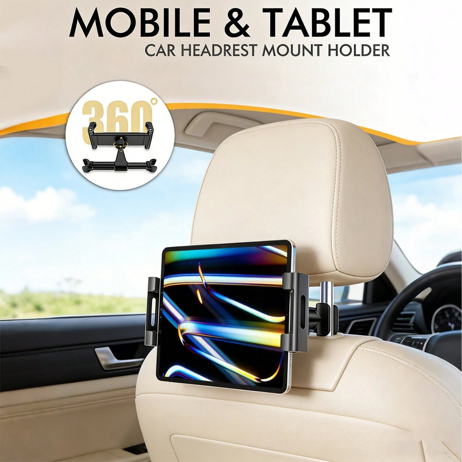 1pc 360° Rotatable Car Headrest Phone Tablet Holder, Adjustable Stretch Back Seat Mount Stand For 4-11 Inch Smartphone Universal Auto Rear Seat Entertainment Bracket