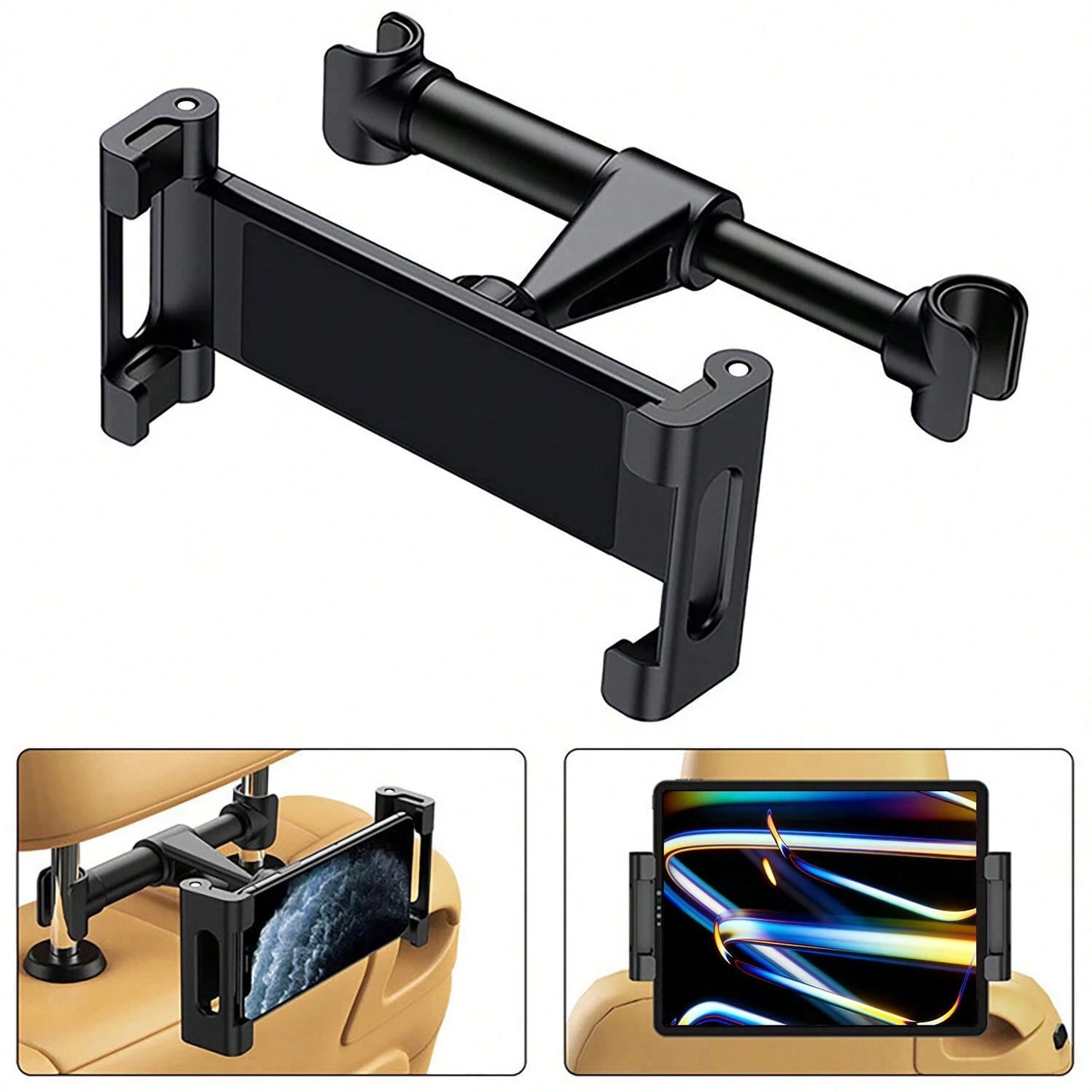1pc 360° Rotatable Car Headrest Phone Tablet Holder, Adjustable Stretch Back Seat Mount Stand For 4-11 Inch Smartphone Universal Auto Rear Seat Entertainment Bracket