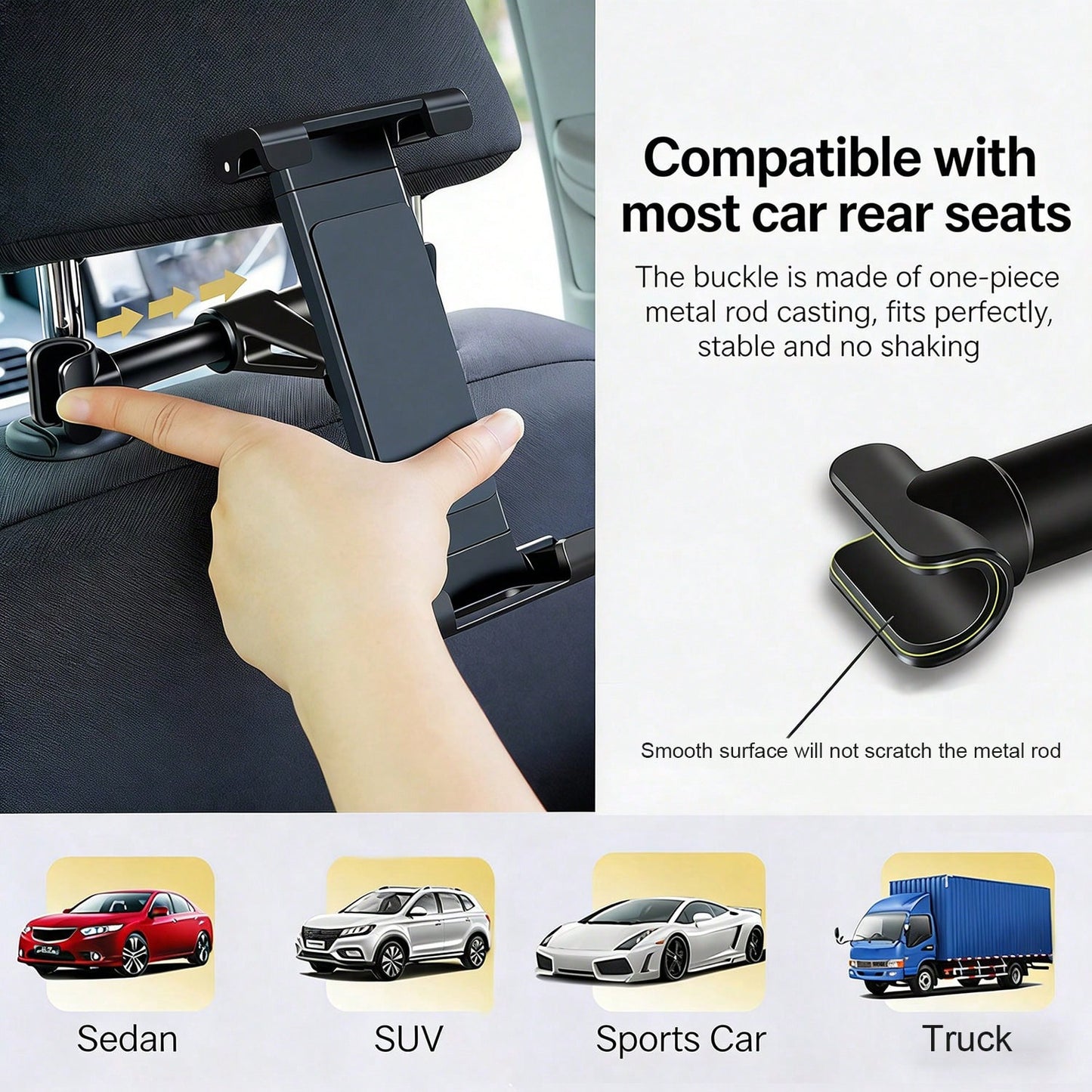 1pc 360° Rotatable Car Headrest Phone Tablet Holder, Adjustable Stretch Back Seat Mount Stand For 4-11 Inch Smartphone Universal Auto Rear Seat Entertainment Bracket