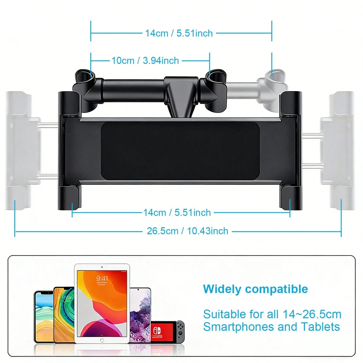 1pc 360° Rotatable Car Headrest Phone Tablet Holder, Adjustable Stretch Back Seat Mount Stand For 4-11 Inch Smartphone Universal Auto Rear Seat Entertainment Bracket