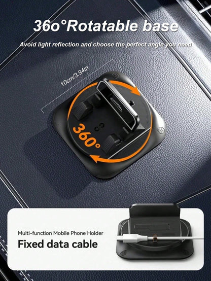 1pc 360° Rotating Dashboard Phone Holder, Nano Gel Base Enhances Grip, Auto Lock Prevents Overheating, Suitable For Phones With Or Without Cases