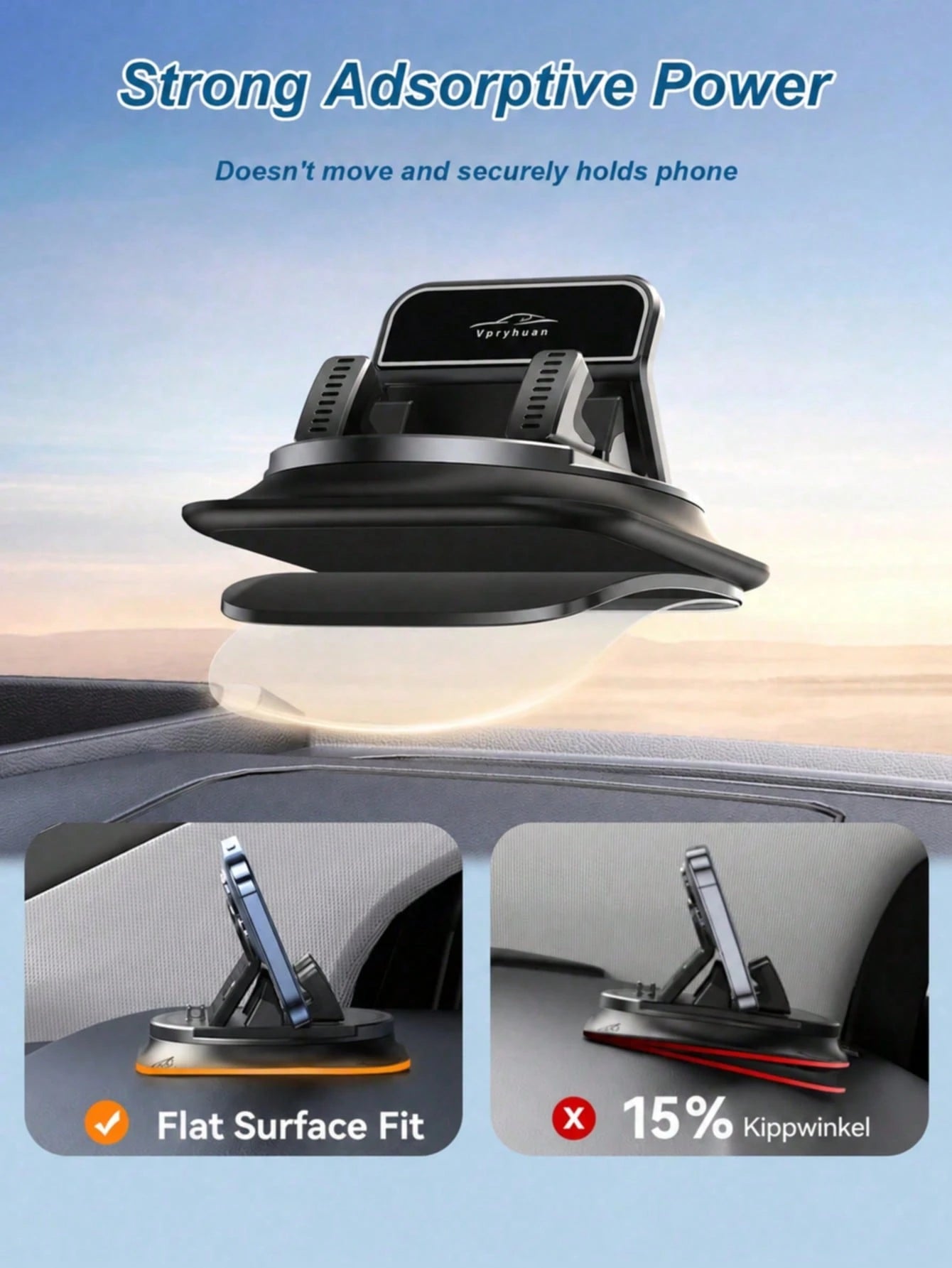 1pc 360° Rotating Dashboard Phone Holder, Nano Gel Base Enhances Grip, Auto Lock Prevents Overheating, Suitable For Phones With Or Without Cases