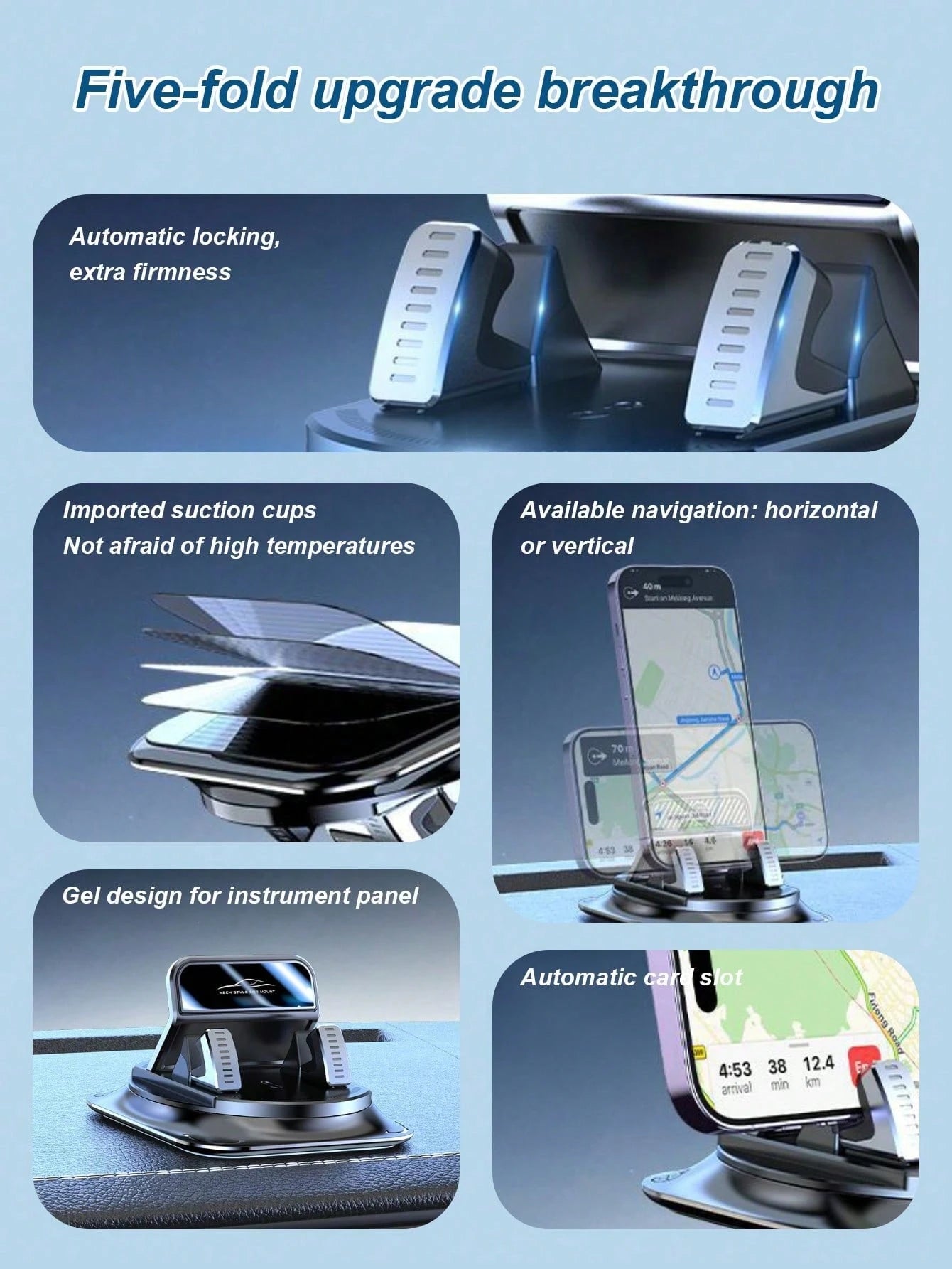 1pc 360° Rotating Dashboard Phone Holder, Nano Gel Base Enhances Grip, Auto Lock Prevents Overheating, Suitable For Phones With Or Without Cases