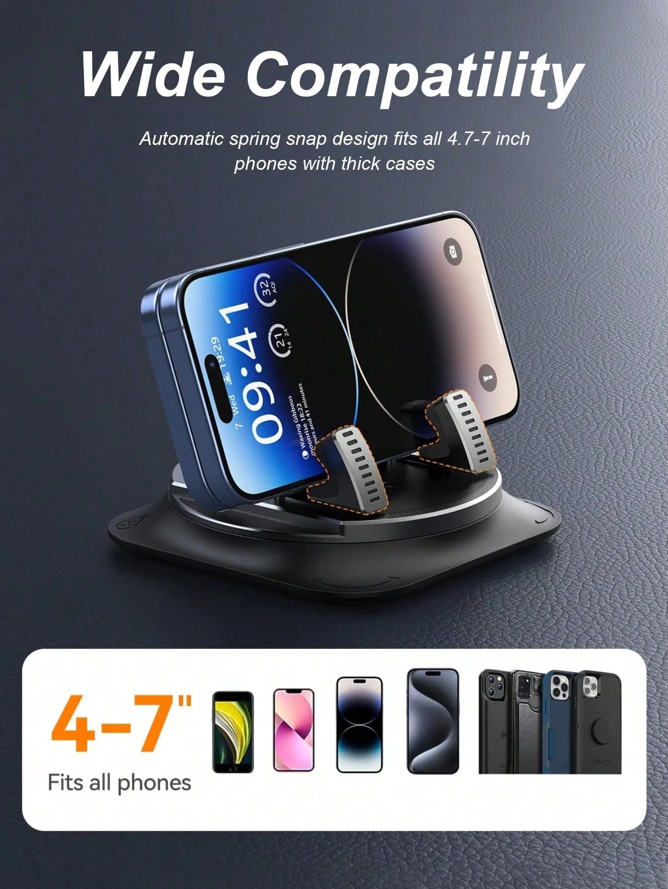 1pc 360° Rotating Dashboard Phone Holder, Nano Gel Base Enhances Grip, Auto Lock Prevents Overheating, Suitable For Phones With Or Without Cases